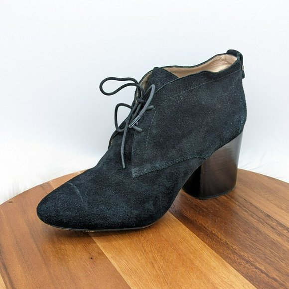 French Connection Dinah Ankle Booties 10 41 Black Suede Lace Up Block Heel Goth - Picture 13 of 13